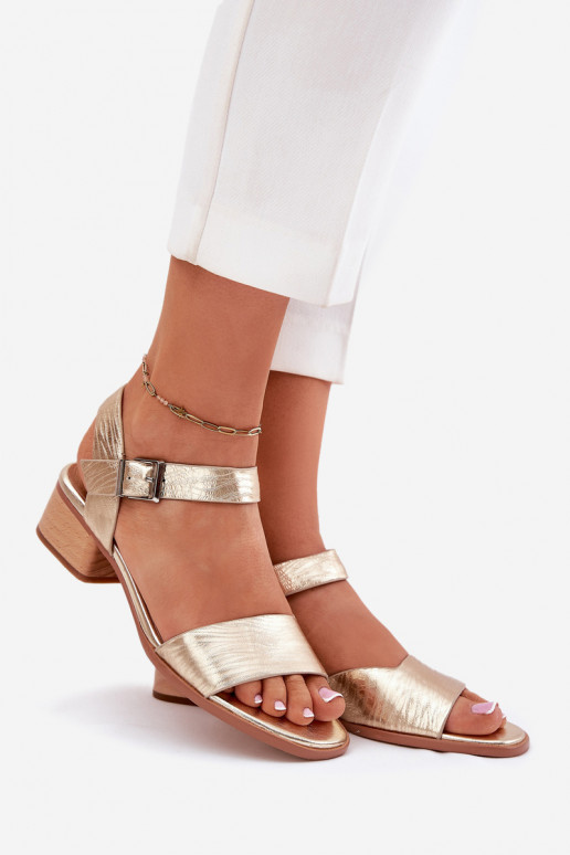 Leather Ladies Sandals With Heel Maciejka N6802-25 Gold Leather Ladies Sandals With Heel Maciejka N6802-25 Gold