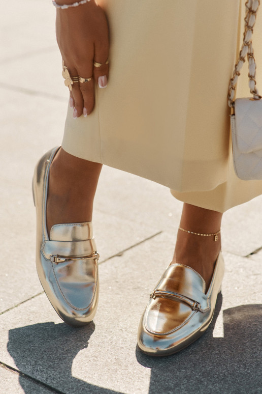 Skórzane Półbuty Mokasyny Damskie Maciejka K6809-25 Złote