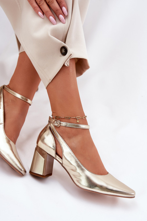 Leather Heeled Shoes Maciejka K6816-25 Gold Leather Heeled Shoes Maciejka K6816-25 Gold