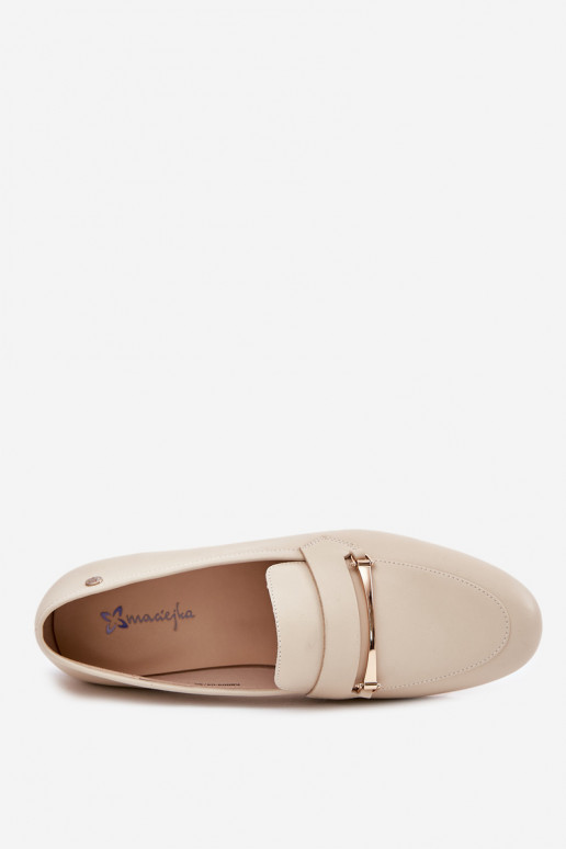 Skórzane Półbuty Mokasyny Damskie Maciejka K6809-04 Beżowe