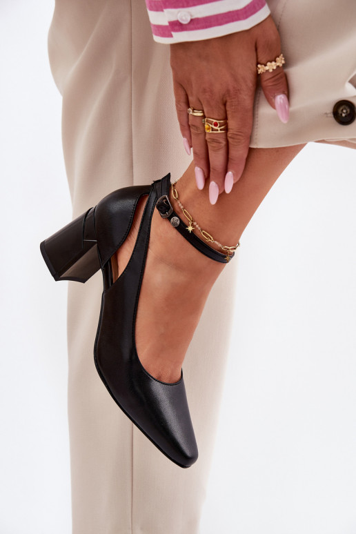 Skórzane Czółenka Na Słupku Maciejka K6816-01 Czarne