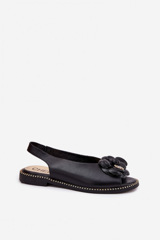 Leather Flat Sandals With Decoration CheBello 4642 Black Leather Flat Sandals With Decoration CheBello 4642 Black