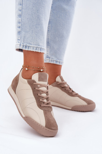 Ladies Leather Sports Shoes Beige Laura Messi 2935 2