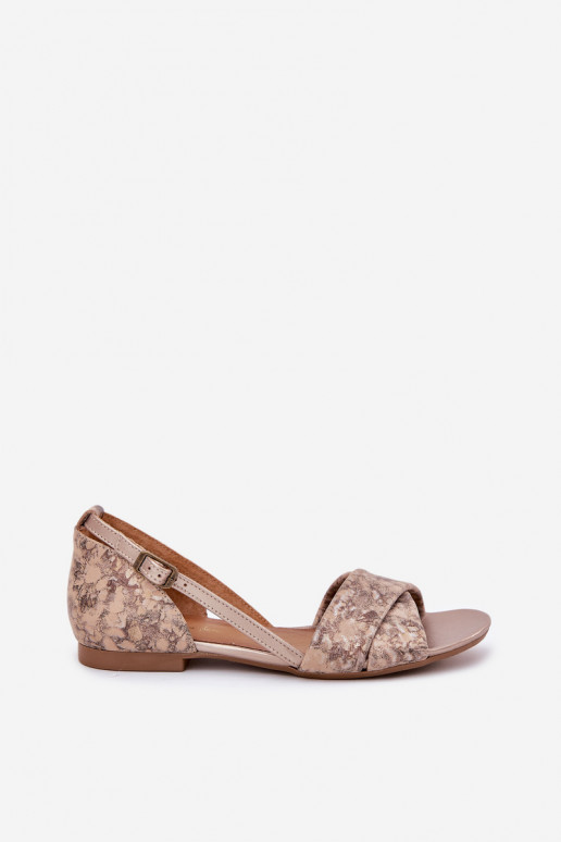 Skórzane Sandały Płaskie Maciejka 04614-25 Złote