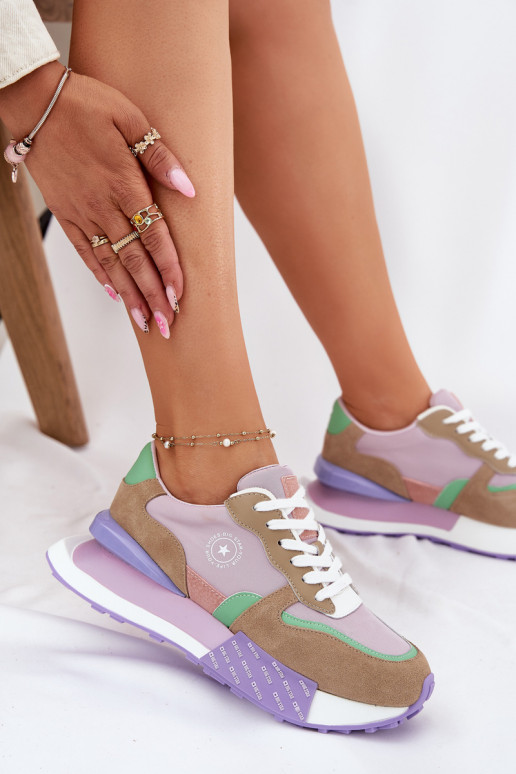 Zamszowe Sneakersy Damskie Na Platformie Big Star RR274815 HI-POLY SYSTEM Różowe