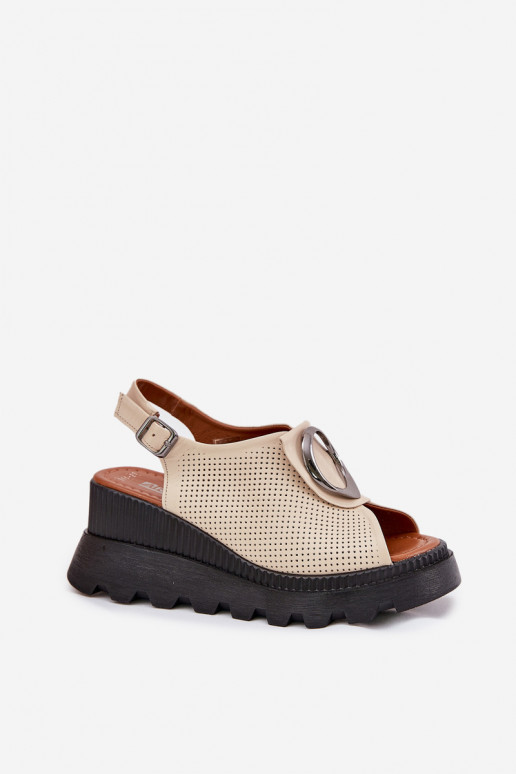 Ladies Leather Wedge Sandals With Decoration Beige Artiker 56C0111 Ladies Leather Wedge Sandals With Decoration Beige Artiker 56C0111