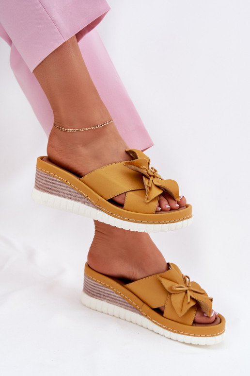 Leather Women's Wedge Sandals with Decorative Flower Artiker 52C0504 Yellow