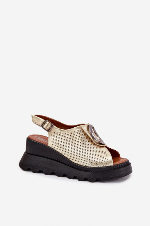 Leather Women's Wedge Sandals With Decoration Artiker 56C0109 Gold Leather Women's Wedge Sandals With Decoration Artiker 56C0109 Gold