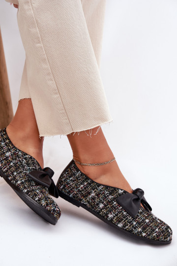 Leather Ballet Flats With Bow Laura Messi 2921 Black