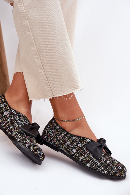 Leather Ballet Flats With Bow Laura Messi 2921 Black Leather Ballet Flats With Bow Laura Messi 2921 Black