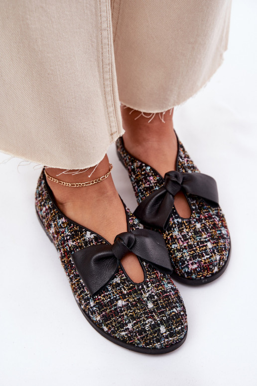 Leather Ballet Flats With Bow Laura Messi 2921 Black Leather Ballet Flats With Bow Laura Messi 2921 Black