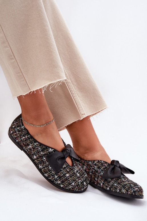 Leather Ballet Flats With Bow Laura Messi 2921 Black Leather Ballet Flats With Bow Laura Messi 2921 Black