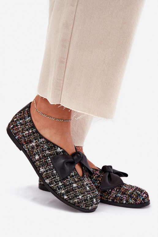 Leather Ballet Flats With Bow Laura Messi 2921 Black Leather Ballet Flats With Bow Laura Messi 2921 Black