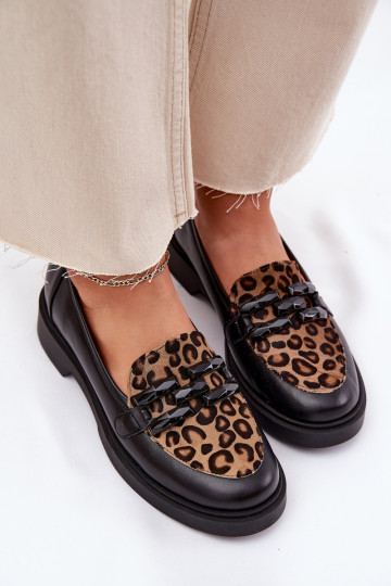Leather Moccasins With Decoration And Leopard Black Laura Messi 2965