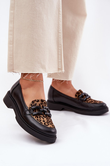 Leather Moccasins With Decoration And Leopard Black Laura Messi 2965 2
