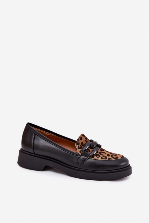 Leather Moccasins With Decoration And Leopard Black Laura Messi 2965 Leather Moccasins With Decoration And Leopard Black Laura Messi 2965