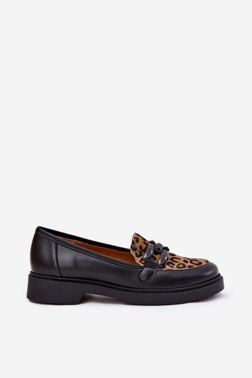 Leather Moccasins With Decoration And Leopard Black Laura Messi 2965 Leather Moccasins With Decoration And Leopard Black Laura Messi 2965
