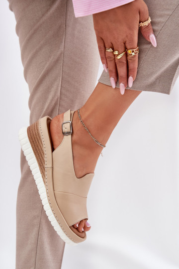 Ladies leather wedge sandals Artiker 56C0919 beige