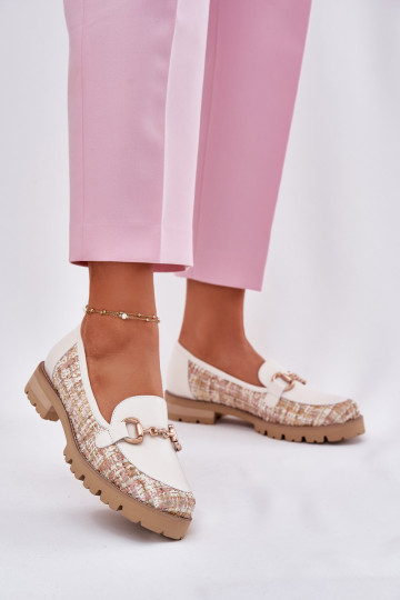 Ladies Leather Moccasins With Golden Detail Light Beige Laura Messi 2938 2