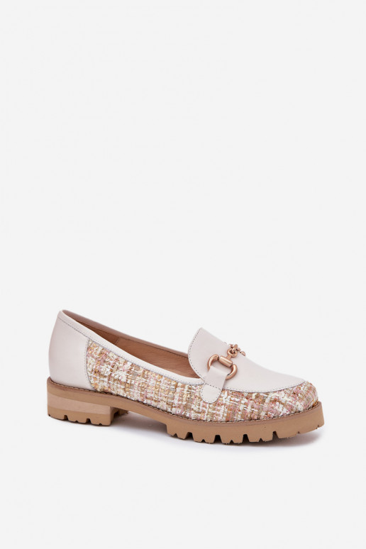 Ladies Leather Moccasins With Golden Detail Light Beige Laura Messi 2938 Ladies Leather Moccasins With Golden Detail Light Beige Laura Messi 2938