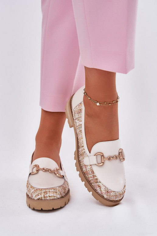 Ladies Leather Moccasins With Golden Detail Light Beige Laura Messi 2938 Ladies Leather Moccasins With Golden Detail Light Beige Laura Messi 2938
