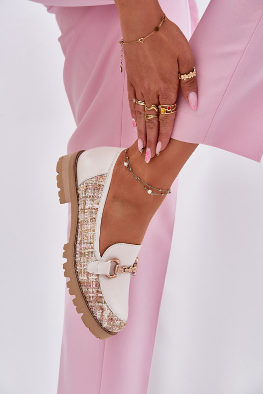 Ladies Leather Moccasins With Golden Detail Light Beige Laura Messi 2938 Ladies Leather Moccasins With Golden Detail Light Beige Laura Messi 2938