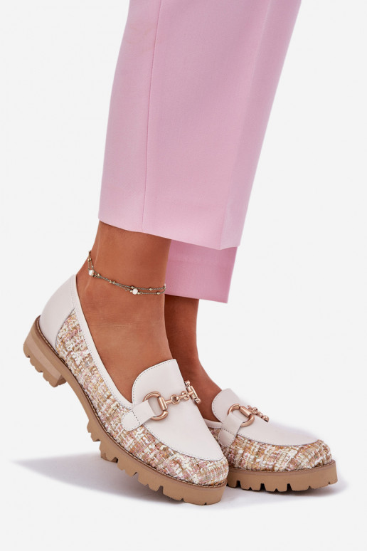 Ladies Leather Moccasins With Golden Detail Light Beige Laura Messi 2938 Ladies Leather Moccasins With Golden Detail Light Beige Laura Messi 2938