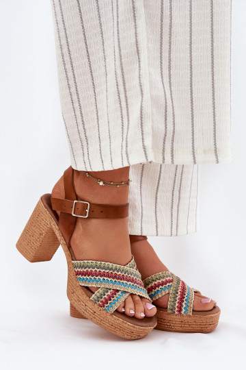 Leather Heeled Sandals With Braiding On Straps Brown Zazoo 40460