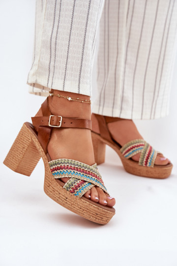 Leather Heeled Sandals With Braiding On Straps Brown Zazoo 40460 2