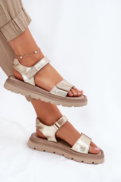 Ladies leather sandals on platform gold Zazoo 40443 Ladies leather sandals on platform gold Zazoo 40443