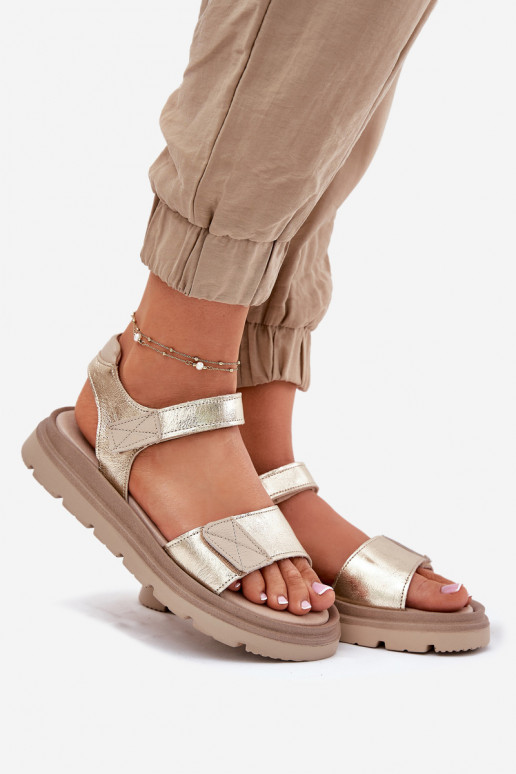 Ladies leather sandals on platform gold Zazoo 40443 Ladies leather sandals on platform gold Zazoo 40443