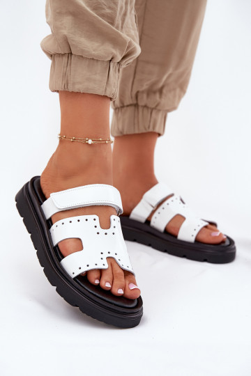 Lacquered Women's Sandals Made Of Natural Leather On Platform White Zazoo 40440