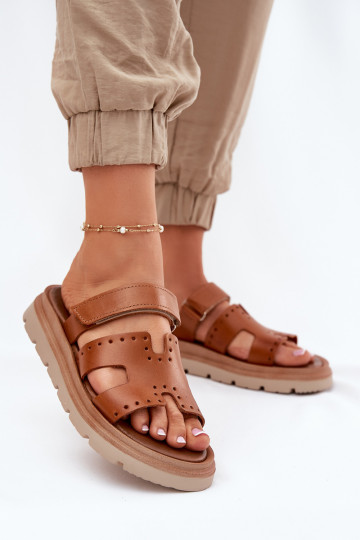 Ladies Sandals Made Of Natural Leather On Platform Brown Zazoo 40440 2