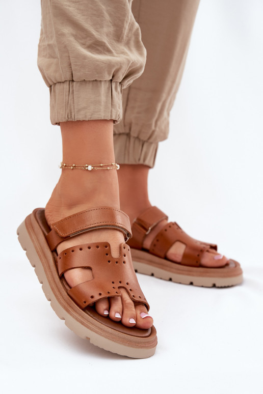 Ladies Sandals Made Of Natural Leather On Platform Brown Zazoo 40440 Ladies Sandals Made Of Natural Leather On Platform Brown Zazoo 40440