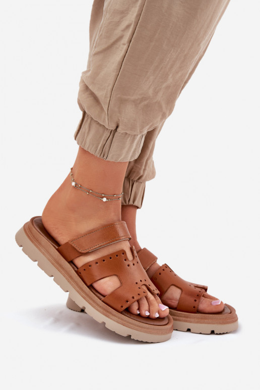 Ladies Sandals Made Of Natural Leather On Platform Brown Zazoo 40440 Ladies Sandals Made Of Natural Leather On Platform Brown Zazoo 40440