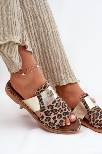 Elegant Flat Heel Natural Leather Sandals Zazoo 40423 Leopard