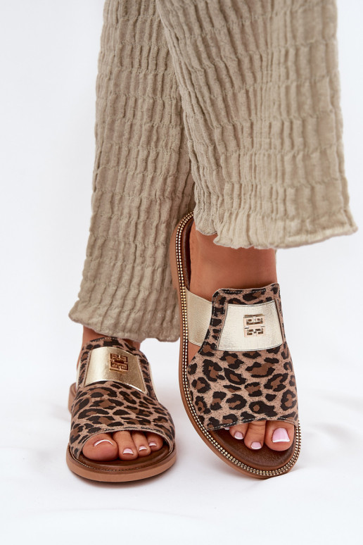 Elegant Flat Heel Natural Leather Sandals Zazoo 40423 Leopard Elegant Flat Heel Natural Leather Sandals Zazoo 40423 Leopard