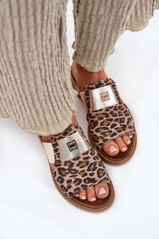Elegant Flat Heel Natural Leather Sandals Zazoo 40423 Leopard Elegant Flat Heel Natural Leather Sandals Zazoo 40423 Leopard