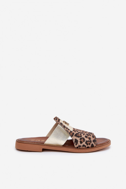 Elegant Flat Heel Natural Leather Sandals Zazoo 40423 Leopard Elegant Flat Heel Natural Leather Sandals Zazoo 40423 Leopard