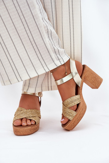 Leather Heeled Sandals With Braided Straps Zazoo 40460 Gold 2