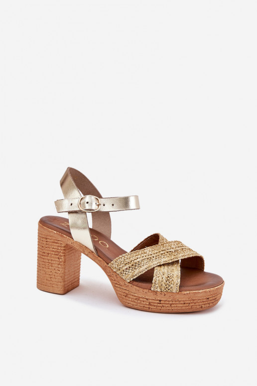 Leather Heeled Sandals With Braided Straps Zazoo 40460 Gold Leather Heeled Sandals With Braided Straps Zazoo 40460 Gold
