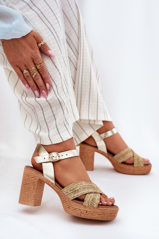 Leather Heeled Sandals With Braided Straps Zazoo 40460 Gold Leather Heeled Sandals With Braided Straps Zazoo 40460 Gold