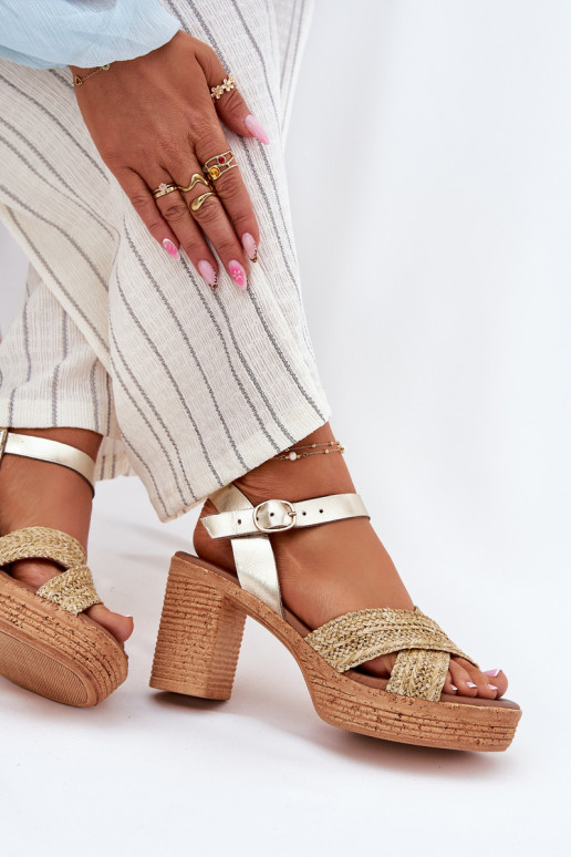 Leather Heeled Sandals With Braided Straps Zazoo 40460 Gold Leather Heeled Sandals With Braided Straps Zazoo 40460 Gold