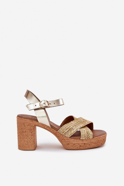 Leather Heeled Sandals With Braided Straps Zazoo 40460 Gold Leather Heeled Sandals With Braided Straps Zazoo 40460 Gold