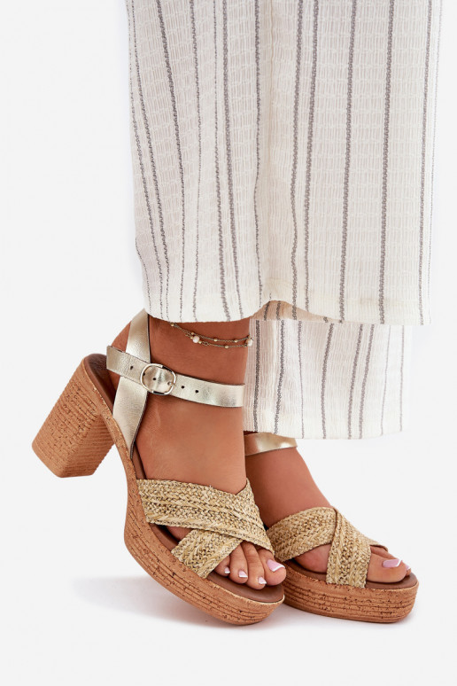Leather Heeled Sandals With Braided Straps Zazoo 40460 Gold Leather Heeled Sandals With Braided Straps Zazoo 40460 Gold