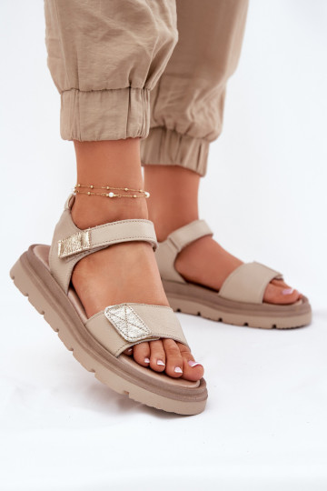 Ladies Leather Sandals On Platform Beige Zazoo 40443 2