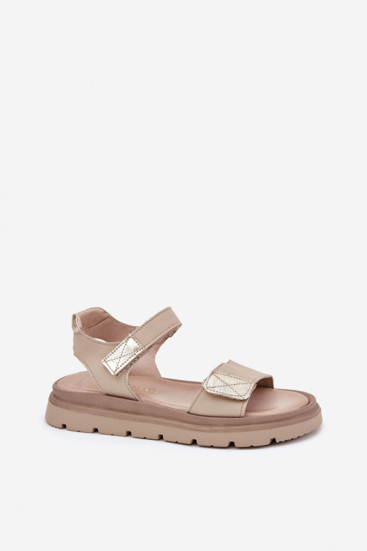 Ladies Leather Sandals On Platform Beige Zazoo 40443 Ladies Leather Sandals On Platform Beige Zazoo 40443