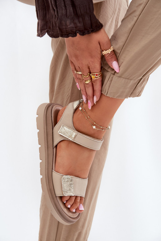 Ladies Leather Sandals On Platform Beige Zazoo 40443 Ladies Leather Sandals On Platform Beige Zazoo 40443