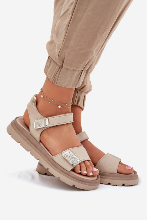 Ladies Leather Sandals On Platform Beige Zazoo 40443 Ladies Leather Sandals On Platform Beige Zazoo 40443