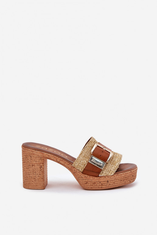 Leather Women's Heeled Sandals With Buckle And Braiding Brown Zazoo 40459 Leather Women's Heeled Sandals With Buckle And Braiding Brown Zazoo 40459